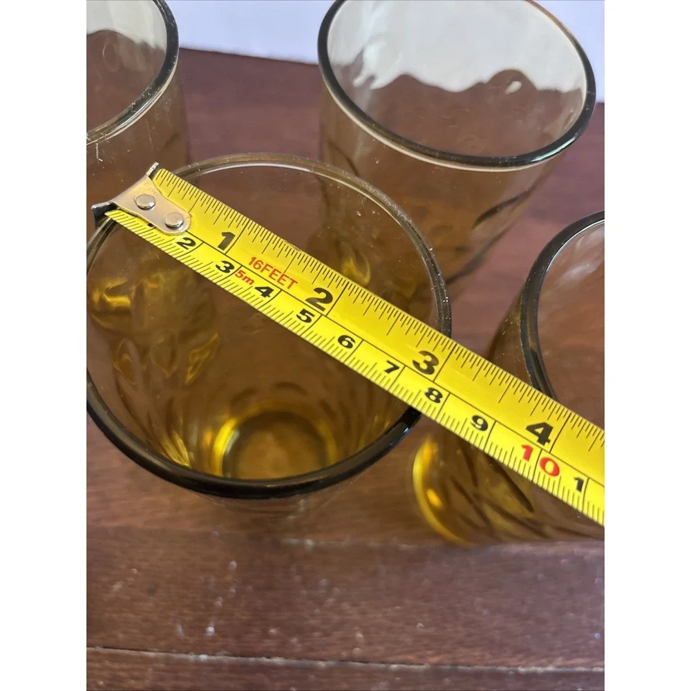 4‎ Vintage Amber Circle Design 16oz Tumblers  6.25